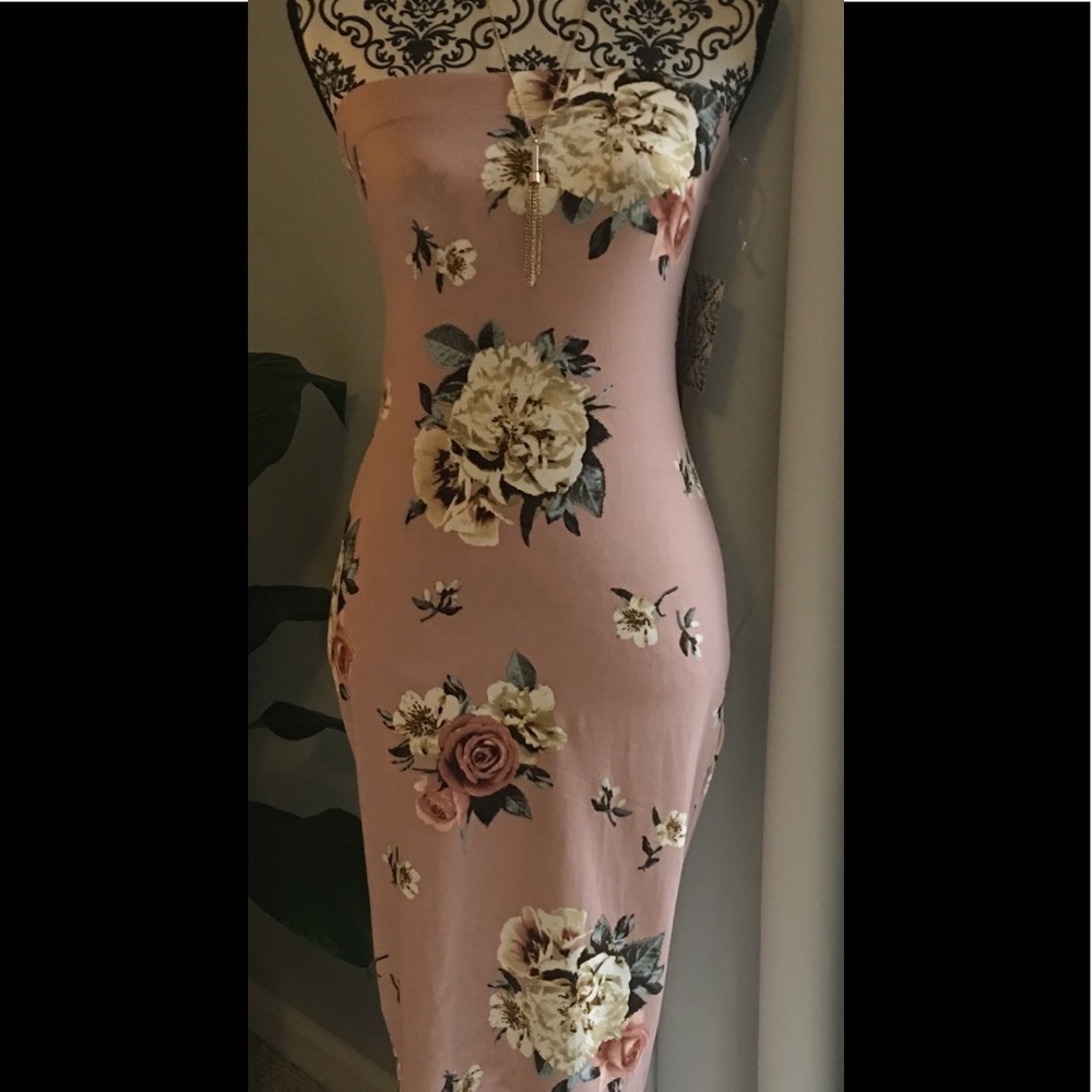 Floral/ Blush Strapless Dress
